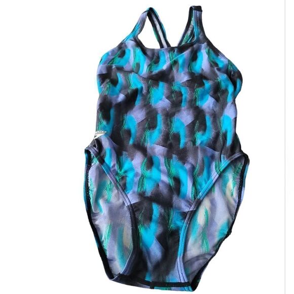 Speedo Blue and Black Women's One-Piece Swimsuit Sz 8 - Picture 4 of 9